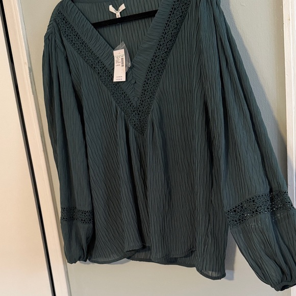 Maurices Green Crochet Trim V-Neck Blouse - Picture 2 of 3